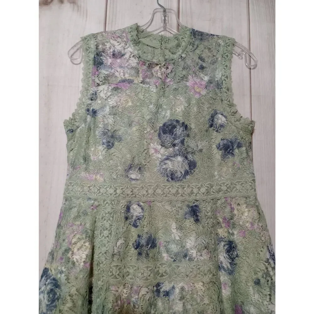 Knit works Dress Girls 16 1/2 Green Lace‎ Overlay Sleeveless